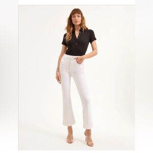 Veronica Beard White Cotton Flare High Waist Flattering Jeans